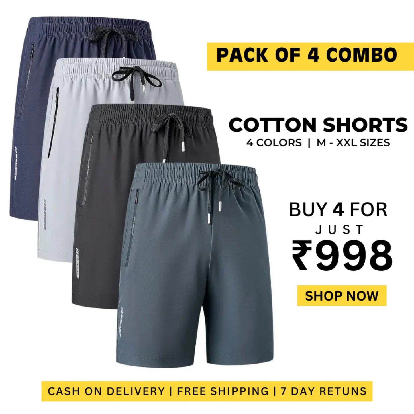 Combo of 4 Stretchable Cotton Shorts | š„FLAT 50% SAVINGš„